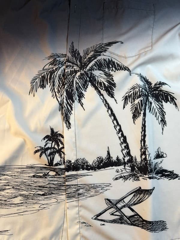 Men's Black and White Hawaiian Shirt Palm Tree Print Short Sleeve Button Down - Thumbnail 6
