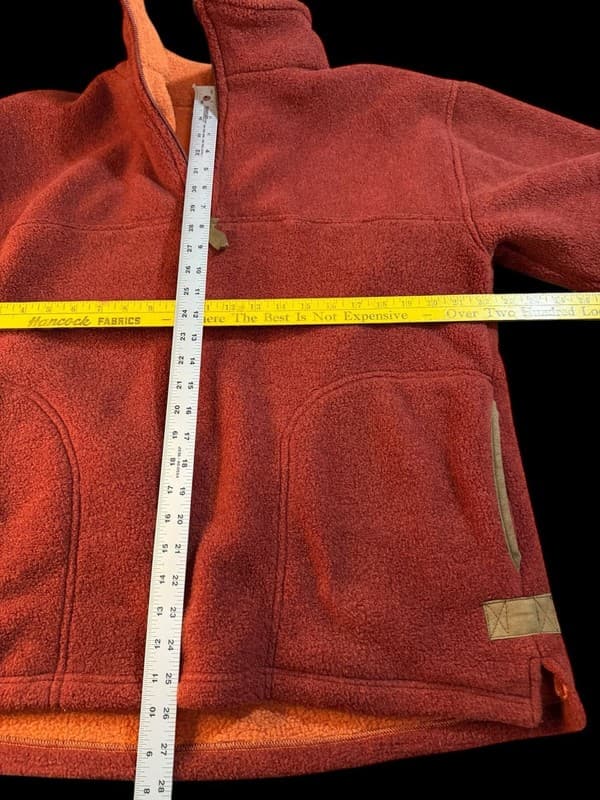 Orvis Men's Large Red Fleece Quarter-Zip Pullover with Faux Suede Elbow Patches - Thumbnail 7