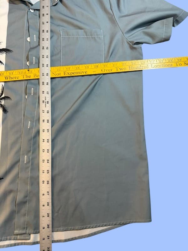 Men’s 1XL Short Sleeve Button Up Bowling Shirt Blue Palm Tree Graphic 100% Pol - Thumbnail 7