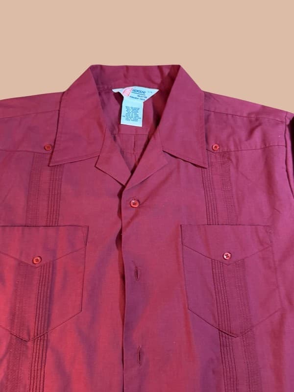 Vintage Romani Collection Men's Red Guayabera Cuban Wedding Shirt Size L - Thumbnail 6