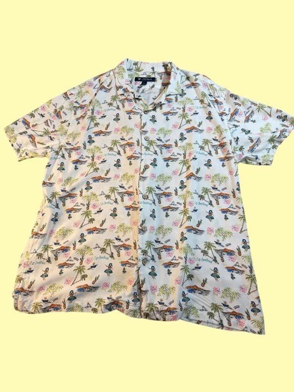 Cremieux Men's Large Tropical Hawaiian Hula Dancer Palm Tree Button Up Shirt - Image 1