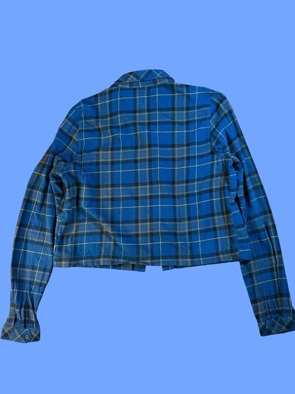 Vans Women's Blue Plaid Cropped Flannel Button Down Shirt Size Medium - Image 1