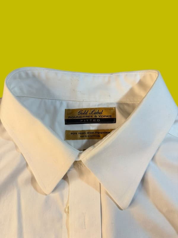 Roundtree & Yorke Gold Label White Non-Iron Cotton Fitted Dress Shirt 17.5 33 - Thumbnail 4