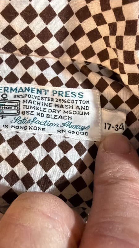 Vintage Kmart Permanent Press Brown Diamond Checkered Button Down Shirt 17-34 - Thumbnail 3