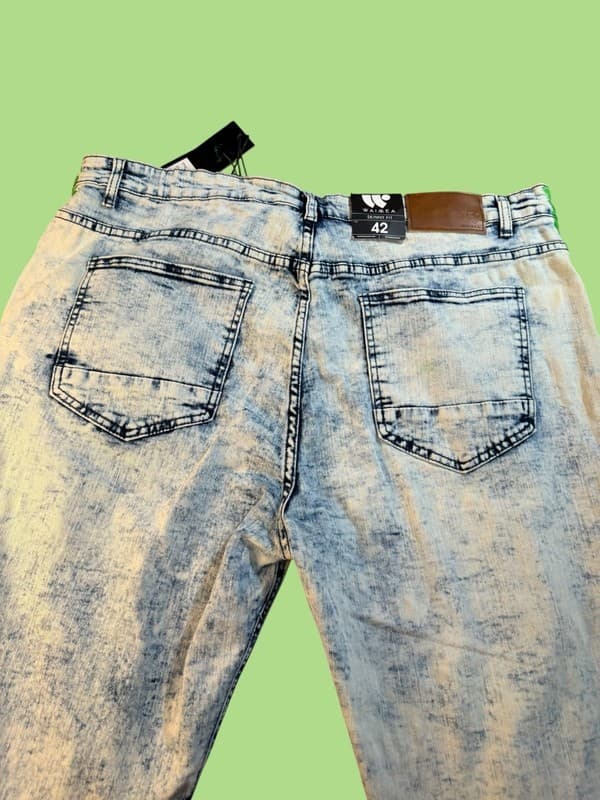 Waimea Mens Size 42 Skinny Fit Neon Splatter Distressed Side Stripe Denim Shorts - Thumbnail 12