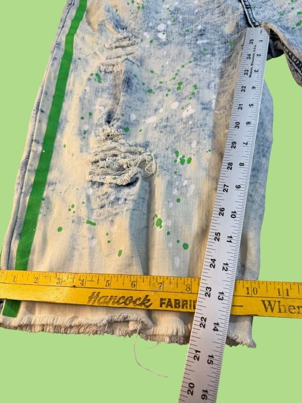 Waimea Mens Size 42 Skinny Fit Neon Splatter Distressed Side Stripe Denim Shorts - Thumbnail 10