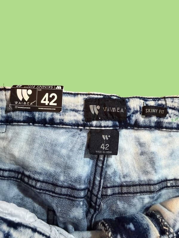 Waimea Mens Size 42 Skinny Fit Neon Splatter Distressed Side Stripe Denim Shorts - Thumbnail 14