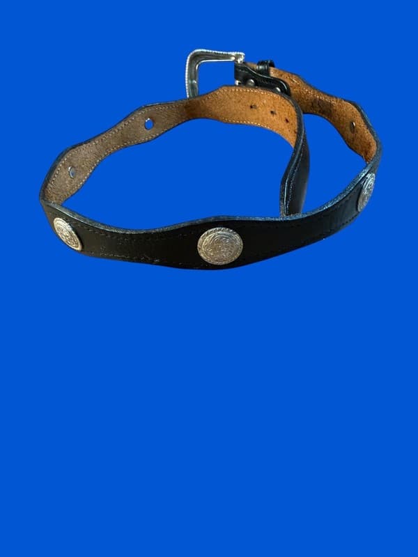 Vintage Nocona Black Leather Western Scalloped Belt w Silver Tone Conchos 27” - Thumbnail 2