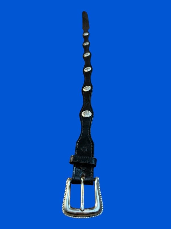 Vintage Nocona Black Leather Western Scalloped Belt w Silver Tone Conchos 27” - Thumbnail 3