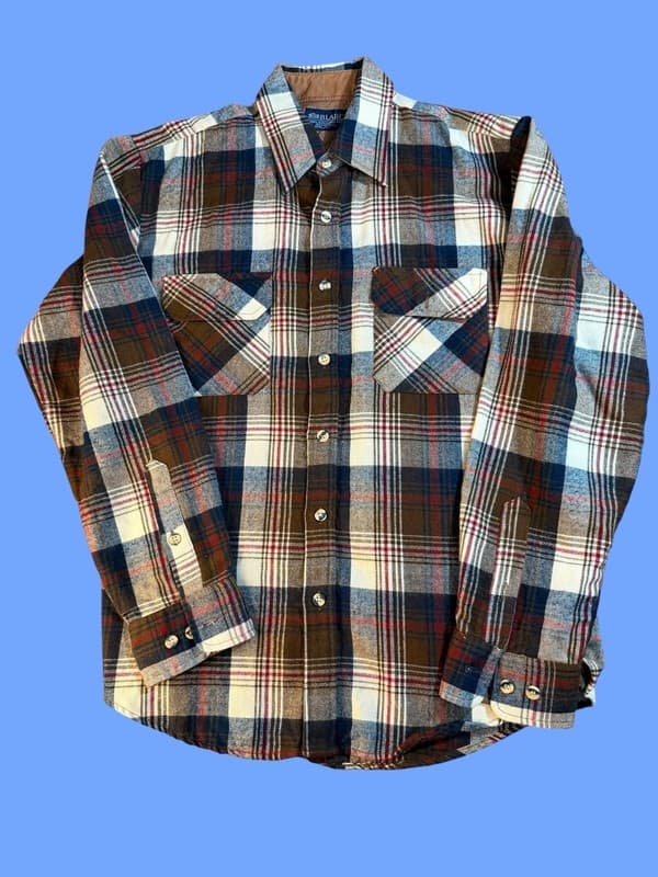 Vintage Blair Men's Brown Plaid 100% Acrylic Flannel Shirt Size L - Image 1