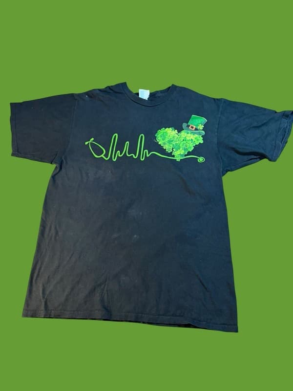 Port & Company Nurse St. Patrick's Day Heartbeat Stethoscope Shamrock T-Shirt - Image 1