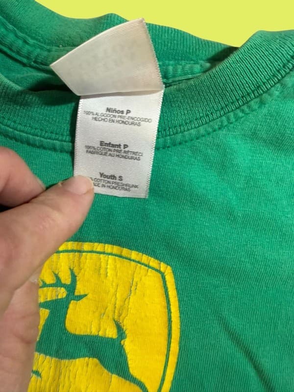 Vintage John Deere Logo Youth Small Green Graphic T-Shirt Gildan Ultra Cotton - Thumbnail 4