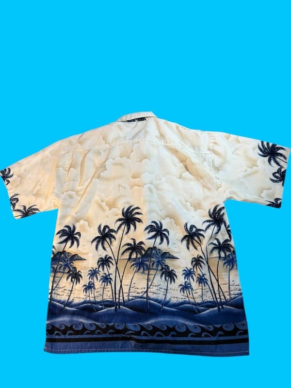 Vintage 90s L.A. Beat Hawaiian Shirt Palm Tree Scenic Print Womens Oversized L - Thumbnail 2