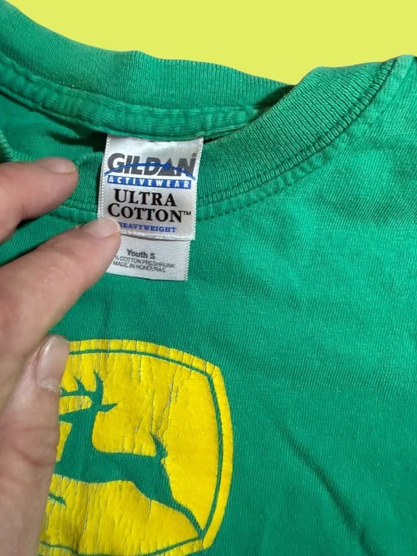 Vintage John Deere Logo Youth Small Green Graphic T-Shirt Gildan Ultra Cotton - Thumbnail 3