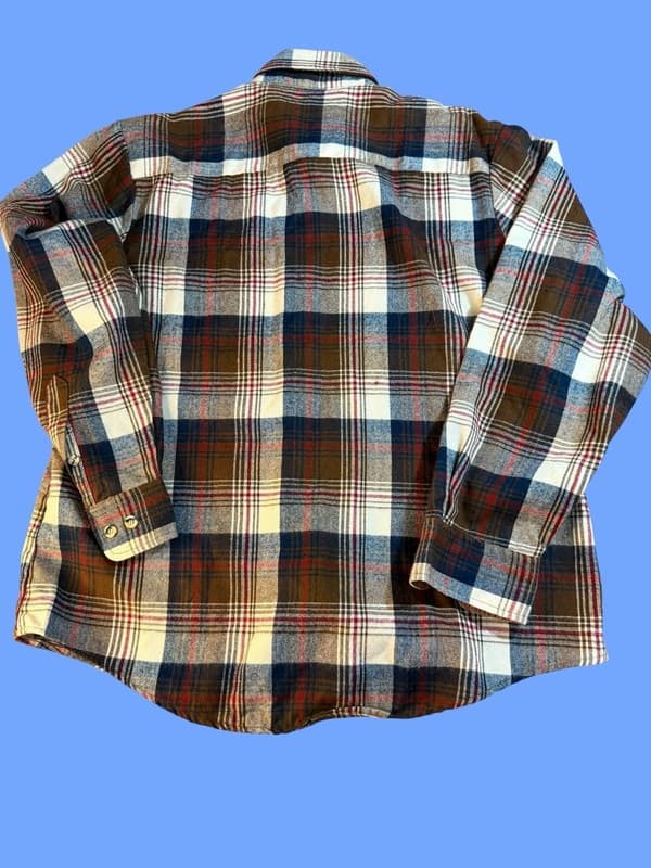 Vintage Blair Men's Brown Plaid 100% Acrylic Flannel Shirt Size L - Thumbnail 2