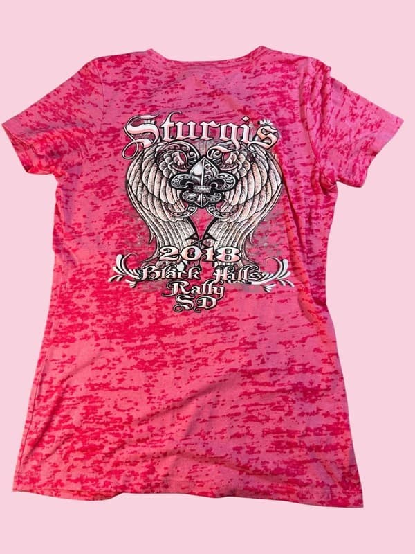 Sturgis 2018 Black Hills Rally SD Pink Burnout V-Neck T-Shirt - Thumbnail 2