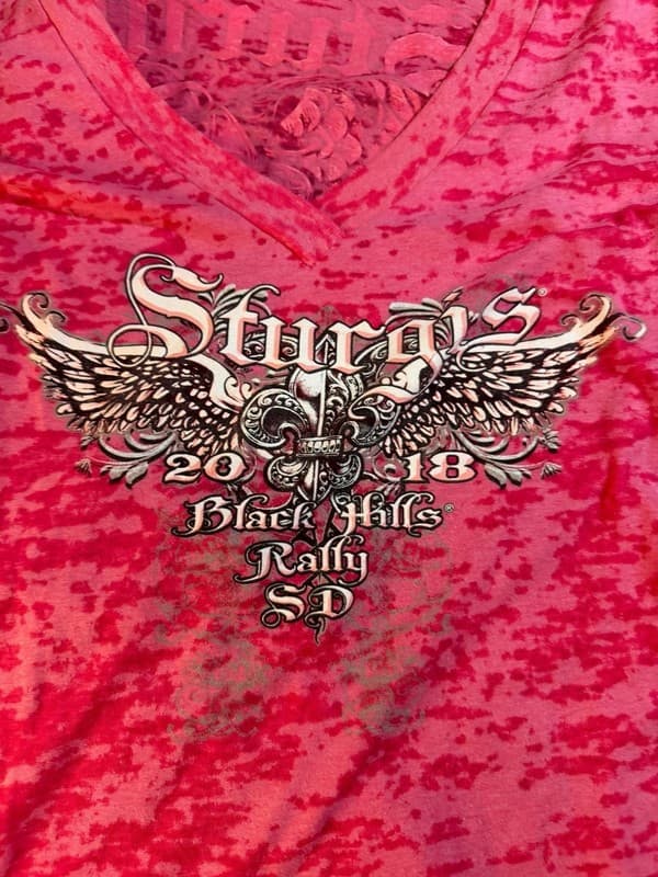 Sturgis 2018 Black Hills Rally SD Pink Burnout V-Neck T-Shirt - Thumbnail 5