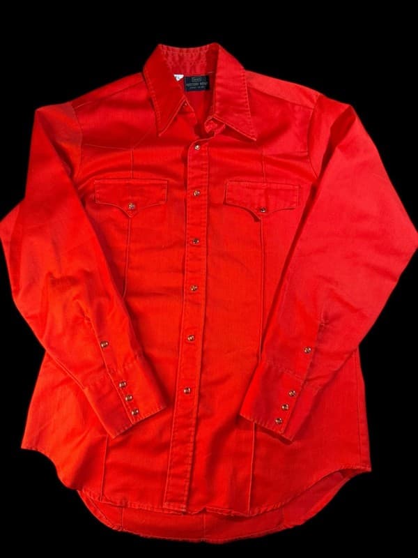 Vintage Sears Western Wear Red Pearl Snap Long Sleeve Shirt Men's Large - Image 1
