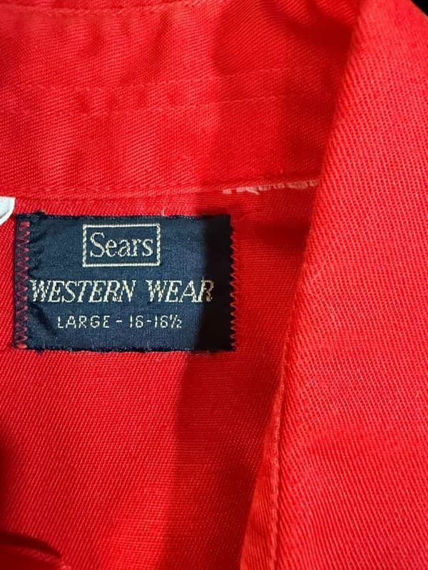 Vintage Sears Western Wear Red Pearl Snap Long Sleeve Shirt Men's Large - Thumbnail 3