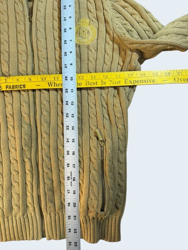 Lauren Ralph Lauren Women's Tan Cable Knit Full Zip Crest Cardigan Sweater M - Thumbnail 7