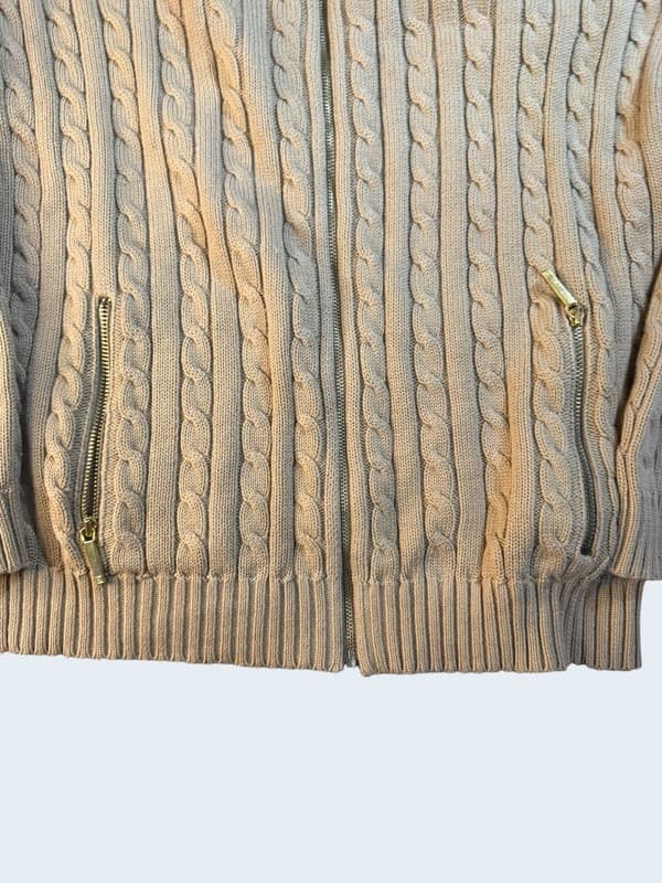 Lauren Ralph Lauren Women's Tan Cable Knit Full Zip Crest Cardigan Sweater M - Thumbnail 8
