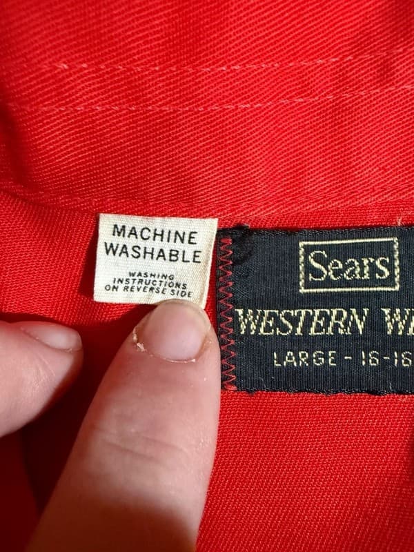 Vintage Sears Western Wear Red Pearl Snap Long Sleeve Shirt Men's Large - Thumbnail 4