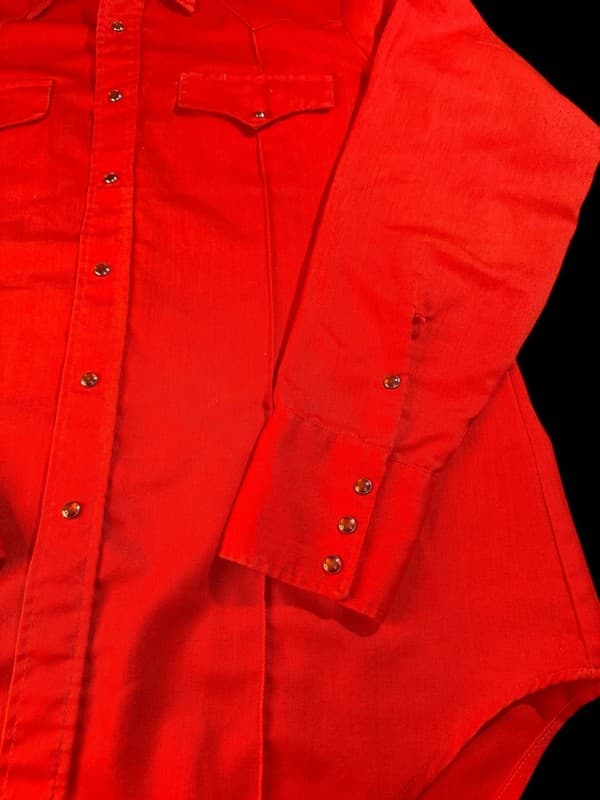 Vintage Sears Western Wear Red Pearl Snap Long Sleeve Shirt Men's Large - Thumbnail 8