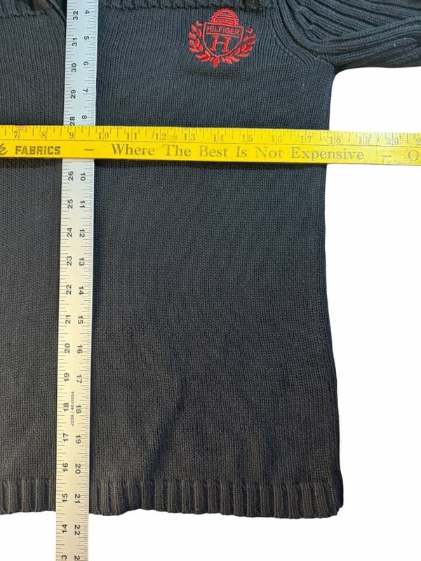 Tommy Hilfiger Women's Black Ribbed 1/4 Zip Cotton Knit Sweater w Red Crest Logo - Thumbnail 8