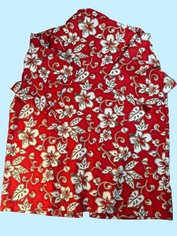 ODO Men's Red Hibiscus Floral Tropical Hawaiian Aloha Shirt Size Large - Thumbnail 2
