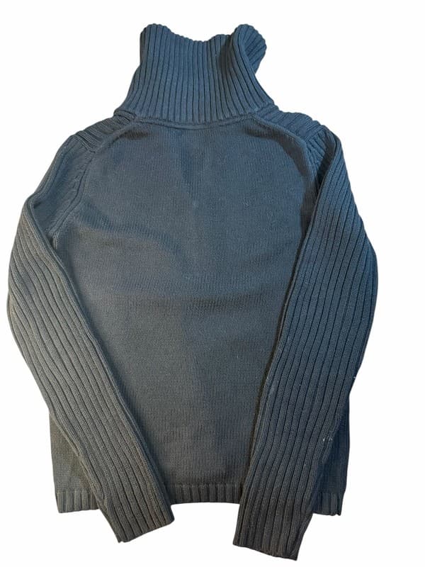 Tommy Hilfiger Women's Black Ribbed 1/4 Zip Cotton Knit Sweater w Red Crest Logo - Thumbnail 2