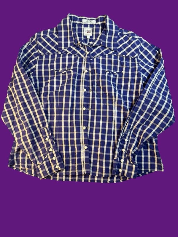 Cruel Girl Blue and White Plaid Western Pearl Snap Long Sleeve Shirt Size L - Image 1