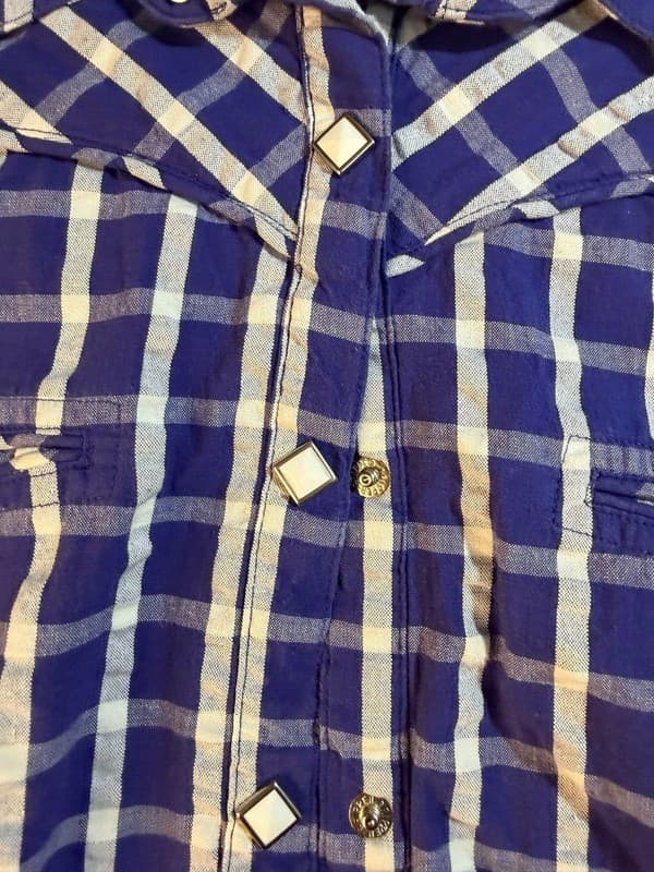 Cruel Girl Blue and White Plaid Western Pearl Snap Long Sleeve Shirt Size L - Thumbnail 4