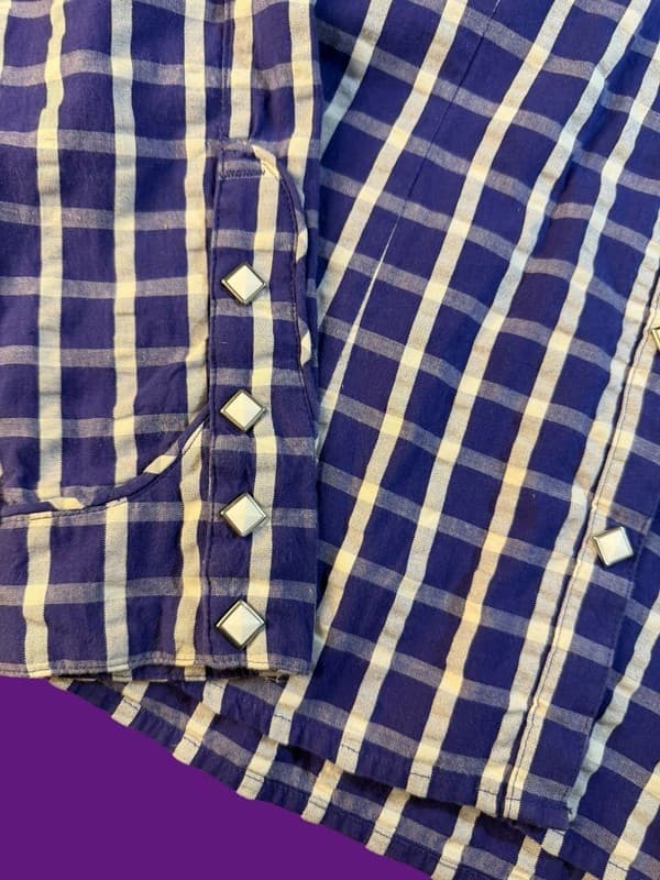 Cruel Girl Blue and White Plaid Western Pearl Snap Long Sleeve Shirt Size L - Thumbnail 6