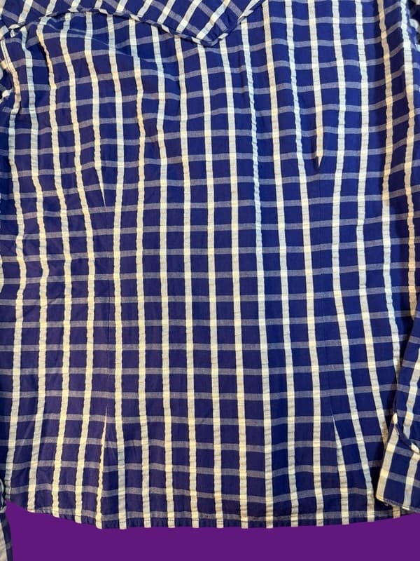 Cruel Girl Blue and White Plaid Western Pearl Snap Long Sleeve Shirt Size L - Thumbnail 7