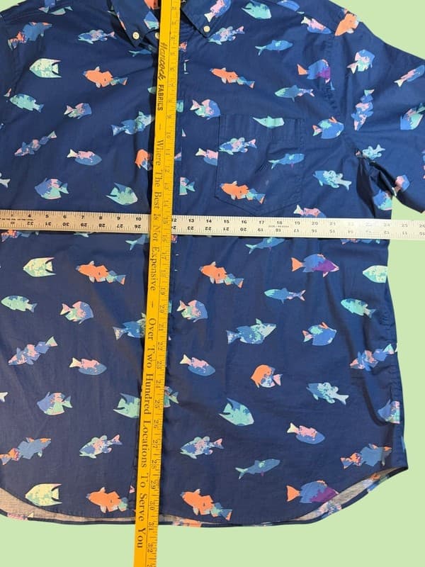 Nautica Men's XXL Watercolor Fish Print Short Sleeve Stretch Button Down Shirt - Thumbnail 6