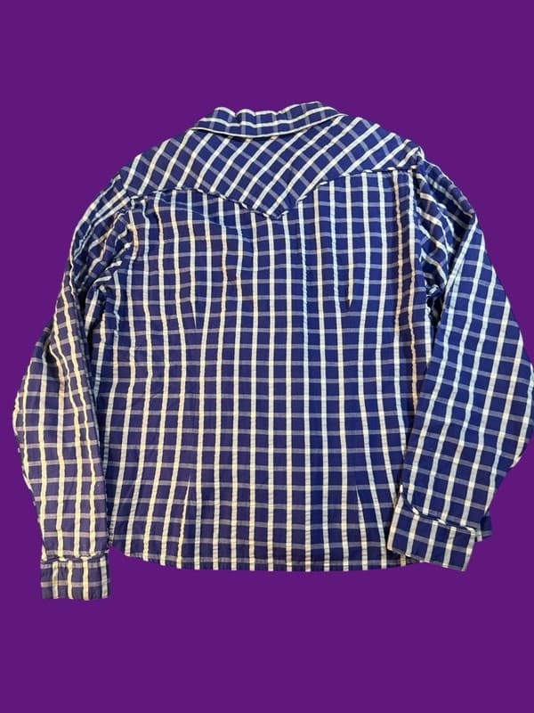 Cruel Girl Blue and White Plaid Western Pearl Snap Long Sleeve Shirt Size L - Thumbnail 2
