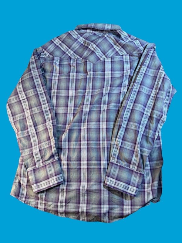 Wrangler Western Shirt Men's Large Pearl Snap Purple Plaid Long Sleeve WM214GY - Thumbnail 2