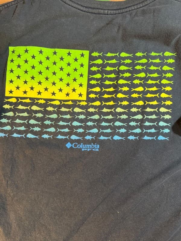 Columbia PFG Men's Large Navy Blue Short Sleeve Fish Flag Graphic T-Shirt - Thumbnail 4