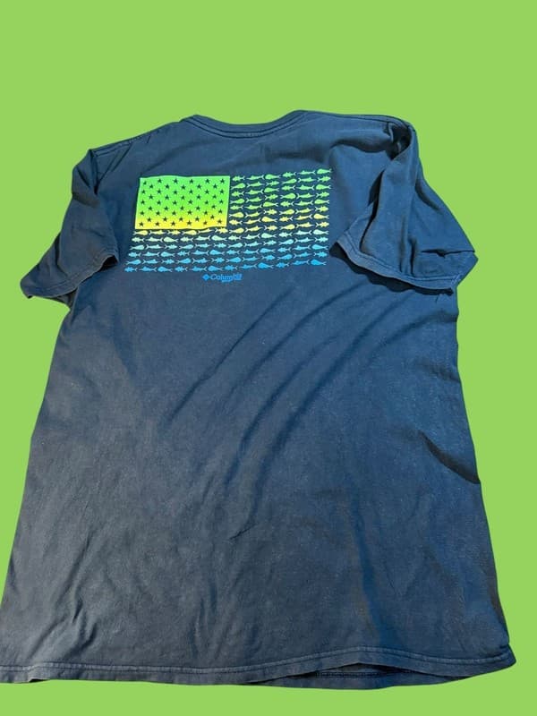 Columbia PFG Men's Large Navy Blue Short Sleeve Fish Flag Graphic T-Shirt - Thumbnail 2