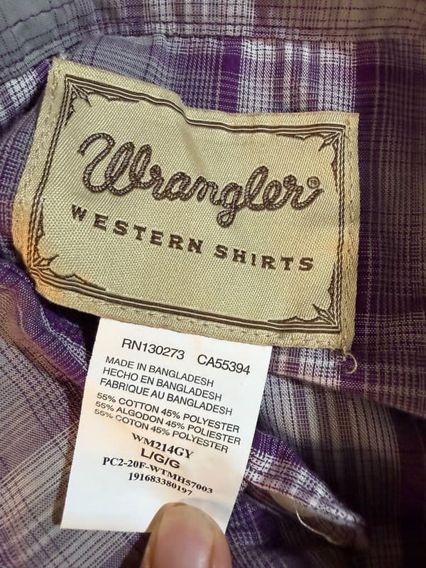 Wrangler Western Shirt Men's Large Pearl Snap Purple Plaid Long Sleeve WM214GY - Thumbnail 3