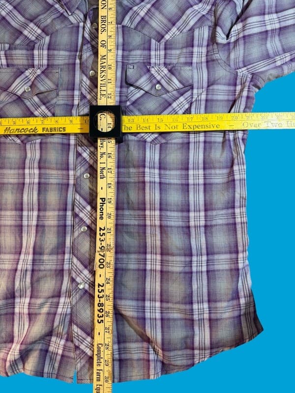 Wrangler Western Shirt Men's Large Pearl Snap Purple Plaid Long Sleeve WM214GY - Thumbnail 4