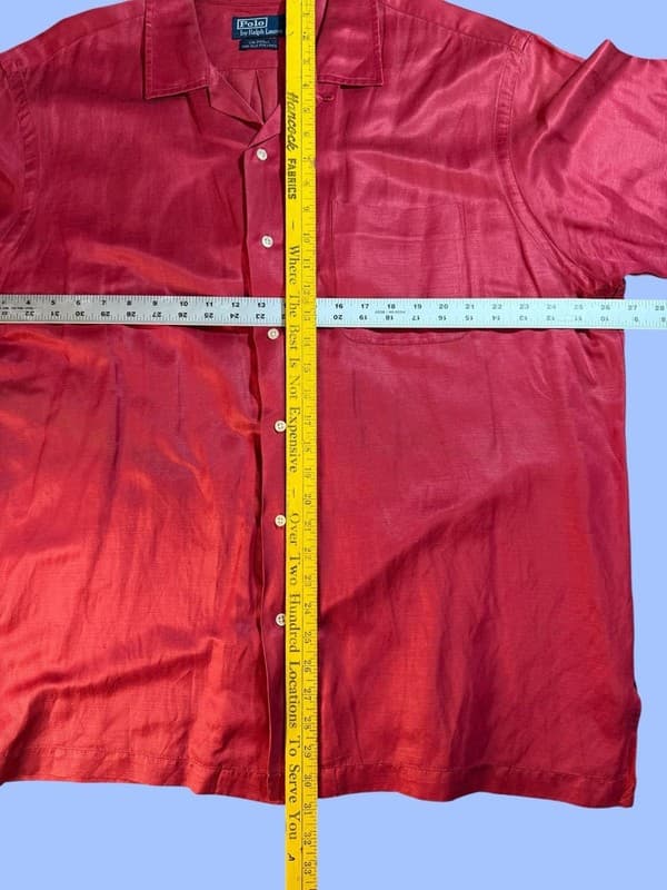 Vintage Polo Ralph Lauren Caldwell Silk Linen Camp Shirt Red XL - Thumbnail 6