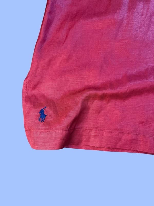 Vintage Polo Ralph Lauren Caldwell Silk Linen Camp Shirt Red XL - Thumbnail 5