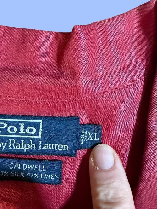 Vintage Polo Ralph Lauren Caldwell Silk Linen Camp Shirt Red XL - Thumbnail 4