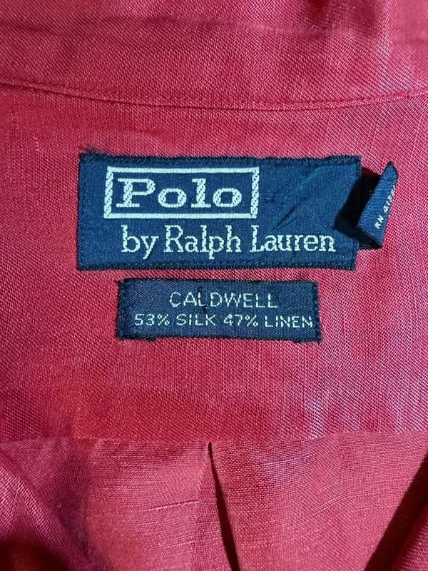Vintage Polo Ralph Lauren Caldwell Silk Linen Camp Shirt Red XL - Thumbnail 3