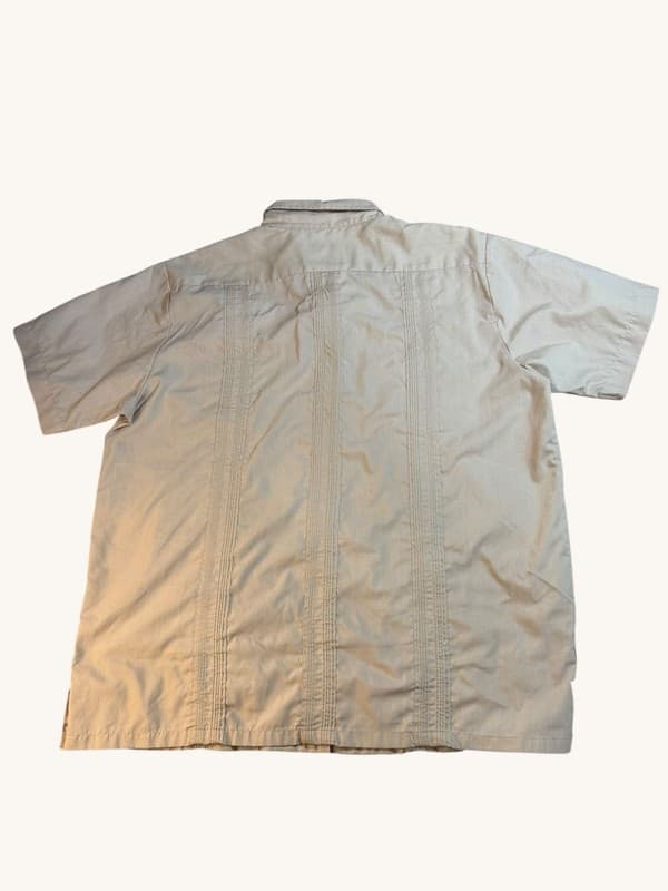 Vintage Haband Guayabera Zip-Up Short Sleeve Embroidered Shirt Beige Large - Thumbnail 2