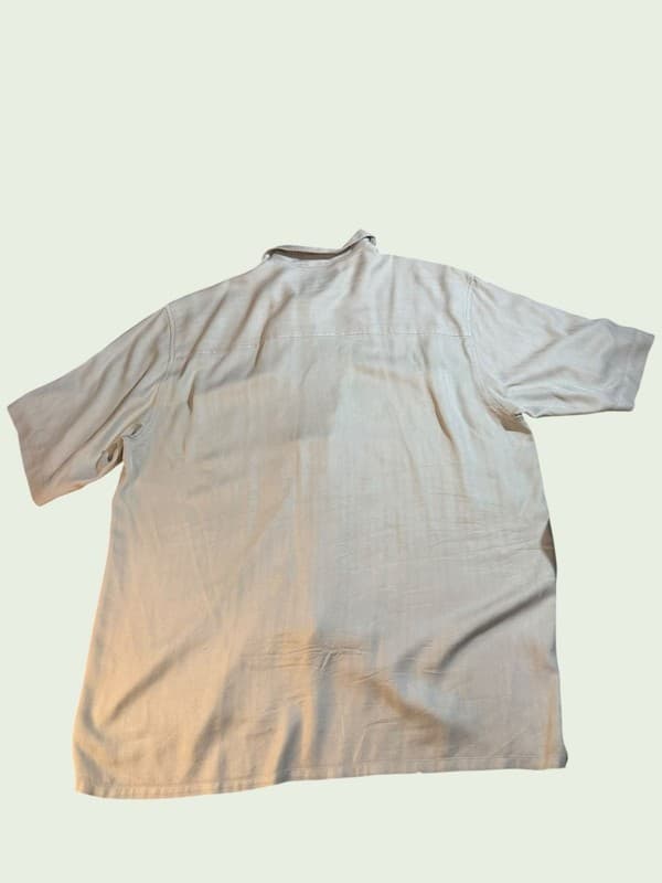 Vintage Paradise Cove 100% Silk Herringbone Camp Shirt Beige XL - Thumbnail 2