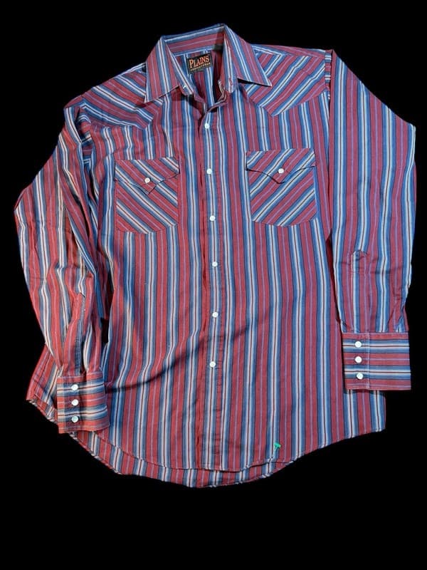 Vintage Plains Western Wear Men's XL Striped Pearl Snap Long Sleeve Western Shrt - Image 1