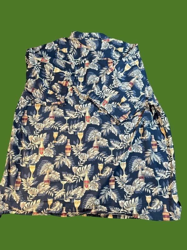 Vintage Pierre Cardin Hawaiian Beer & Tropical Palm Leaf Button Down Shirt 2XLT - Thumbnail 2