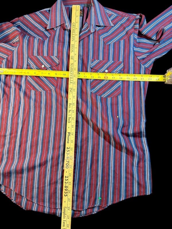 Vintage Plains Western Wear Men's XL Striped Pearl Snap Long Sleeve Western Shrt - Thumbnail 5